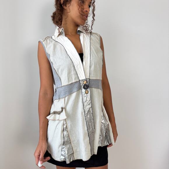 Vintage Italian mixed-fabric sleeveless patchwork tunic vest (Medium) - Picture 4 of 9
